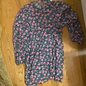 Zara Black Multi Color Mini Printed Floral Dress Long Sleeve Size L